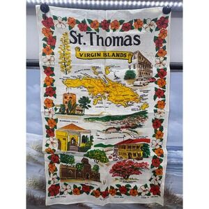 Vintage Ulster St Thomas Virgin Islands Linen Tea Towel Souvenir Map Ireland